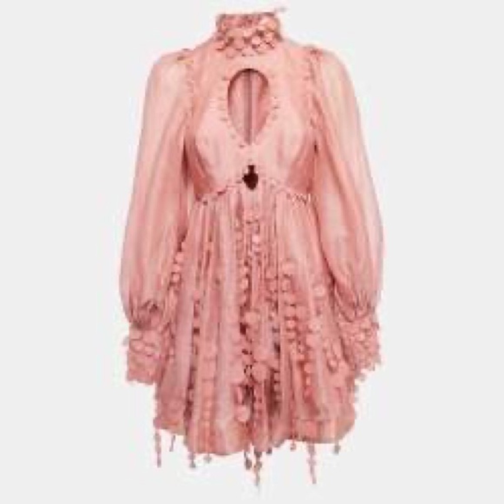Zimmermann pink embellished cut out mini dress